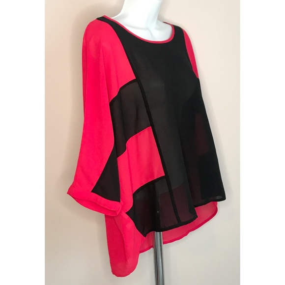 LOFT XS/S Red Black Blouse - Picture 2 of 6